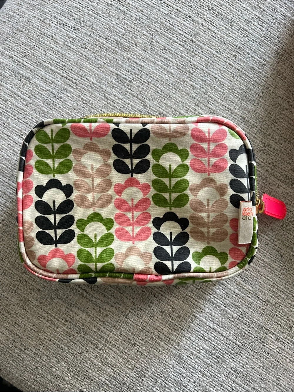 Orla Kiely Multicolor Stem-Print Cosmetic Pouch in Pink, Green & Black
